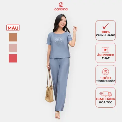 Bộ đũi nữ CARDINA chất liệu cao cấp thiết kế cổ thuyền quần dài trẻ trung năng động 4BDD02