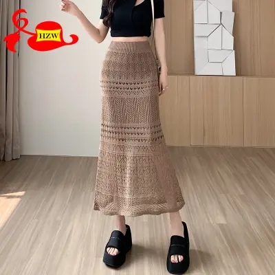 Đầm ren mùa hè cho nữ, váy chữ A màu trơn eo cao Chiều dài trung bình phiên bản Hàn Quốc eo cao dáng ôm