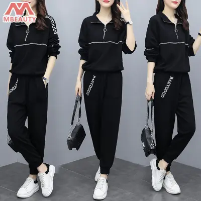 Mbeauty bộ đồ Áo cổ đứng dài tay phiên bản Hàn Quốc cổ áo hai bộ chi tiết cho quần áo thời trang nữ cạp cao
