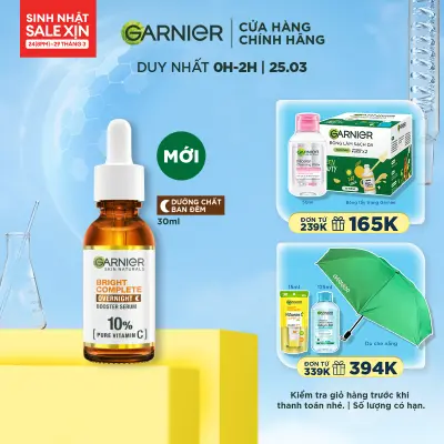 Dưỡng chất ban đêm dưỡng da sáng khỏe, giảm & ngừa thâm Garnier 10% Vitamin C nguyên chất - Garnier Bright Complete Overnight Serum 30ml