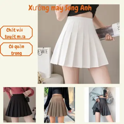 Chân váy xoè xếp ly tennis skirt - ngắn -lưng cao đen nâu trắng vải đẹp tuyết mưa cao cấp dáng váy chữ A có quần trong