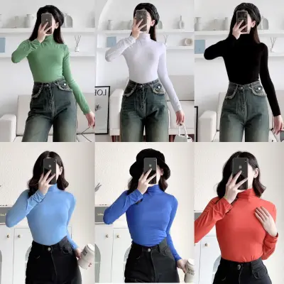 Áo Thun Nữ, Áo Kiểu Nữ, Cổ Lọ, Tay Dài, Vải Gân Co Giãn Tốt, Ôm Body Mẫu mới mềm mịn mát, phối đồ siêu xinh, đi cafe, đi chơi đều xinh