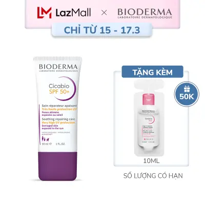 Kem dưỡng phục hồi nhanh và hạn chế tăng sắc tố cho da tổn thương Bioderma Cicabio Creme SPF 50+ - 30ml