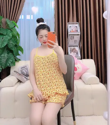 Set đồ nữ mặc nhà hai dây vải Lụa hàn mềm mát không nhăn thích hợp cho mùa hè --GIAO BÔNG NGẪU NHIÊN