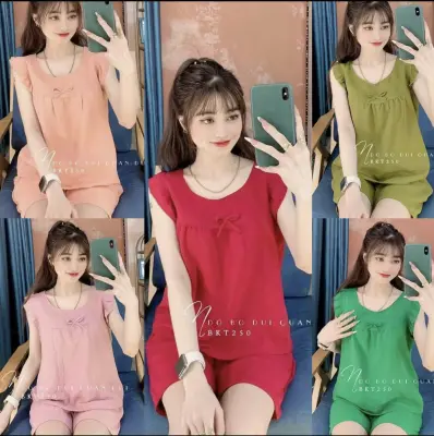 Bộ Đồ Đũi Co Giãn Mềm Mại Thấm Mồ Hôi Mặc Mát Mùa Hè Đồ Bộ Kiểu Nữ Dễ Thương- Dưới 58kg