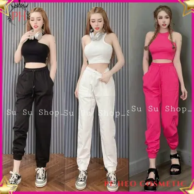 Set Bộ Áo Thun Croptop 3 Lỗ Phối Quần Kaki Dài Bo Lai 3 Màu Dễ Thương , Xinh Gái , Nữ Tính, Đáng yêu