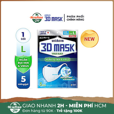 Khẩu Trang Unicharm 3D Mask Ngăn Virus Size L Gói 5 Cái