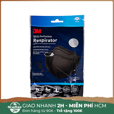 Khẩu Trang 3M KN95 9513 Chống Bụi Kháng Khuẩn Màu Đen 1 Cái