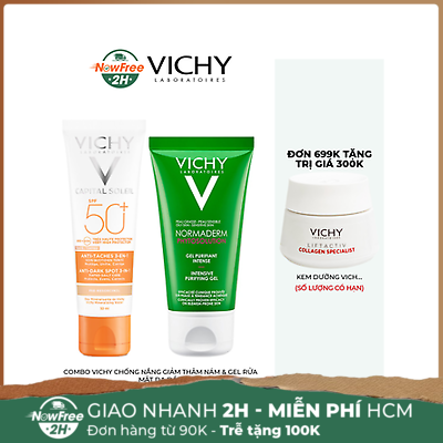 Combo Vichy Chống Nắng Giảm Thâm Nám & Gel Rửa Mặt Da Dầu