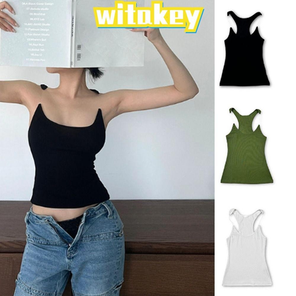 Áo Vest cổ chữ U cỡ lớn gợi cảm WITAKEY, Áo hai dây dây đeo vô hình mềm mại thoáng khí, Áo Crop Top không tay thân thiện với da