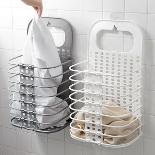 Giỏ đựng đồ treo tường gấp gọn giỏ đựng quần áo treo tường thông minh tặng kèm móc dán