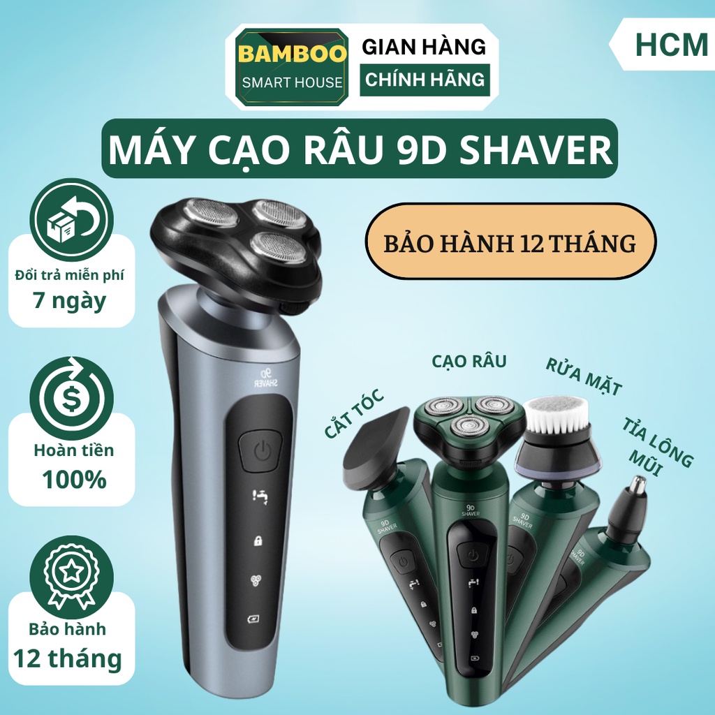 Máy cạo râu nam Shaver 9D 4in1 kiêm tỉa lông mũi cao cấp, 3 lưỡi dao kép, công nghệ chống nước IPX7 bảo hành 12 tháng
