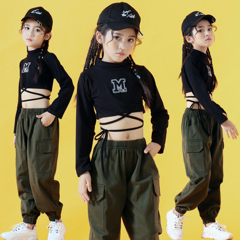 Bộ đồ khiêu vũ đường phố cho bé gái Trang phục biểu diễn Hip-Hop Phiên bản Hàn Quốc Áo crop Áo yếm trẻ em Jazz Dance Performance Trang phục nữ 3.20.2