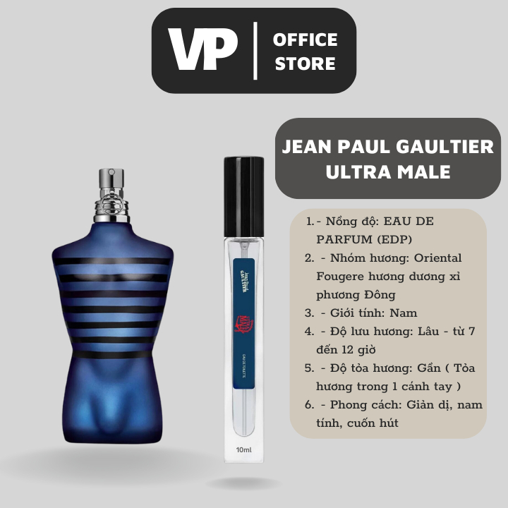 Nước hoa nam mini chiết JEAN PAUL GAULTIER ULTRA MALE 10ml chính hãng giản dị, nam tính, cuốn hút