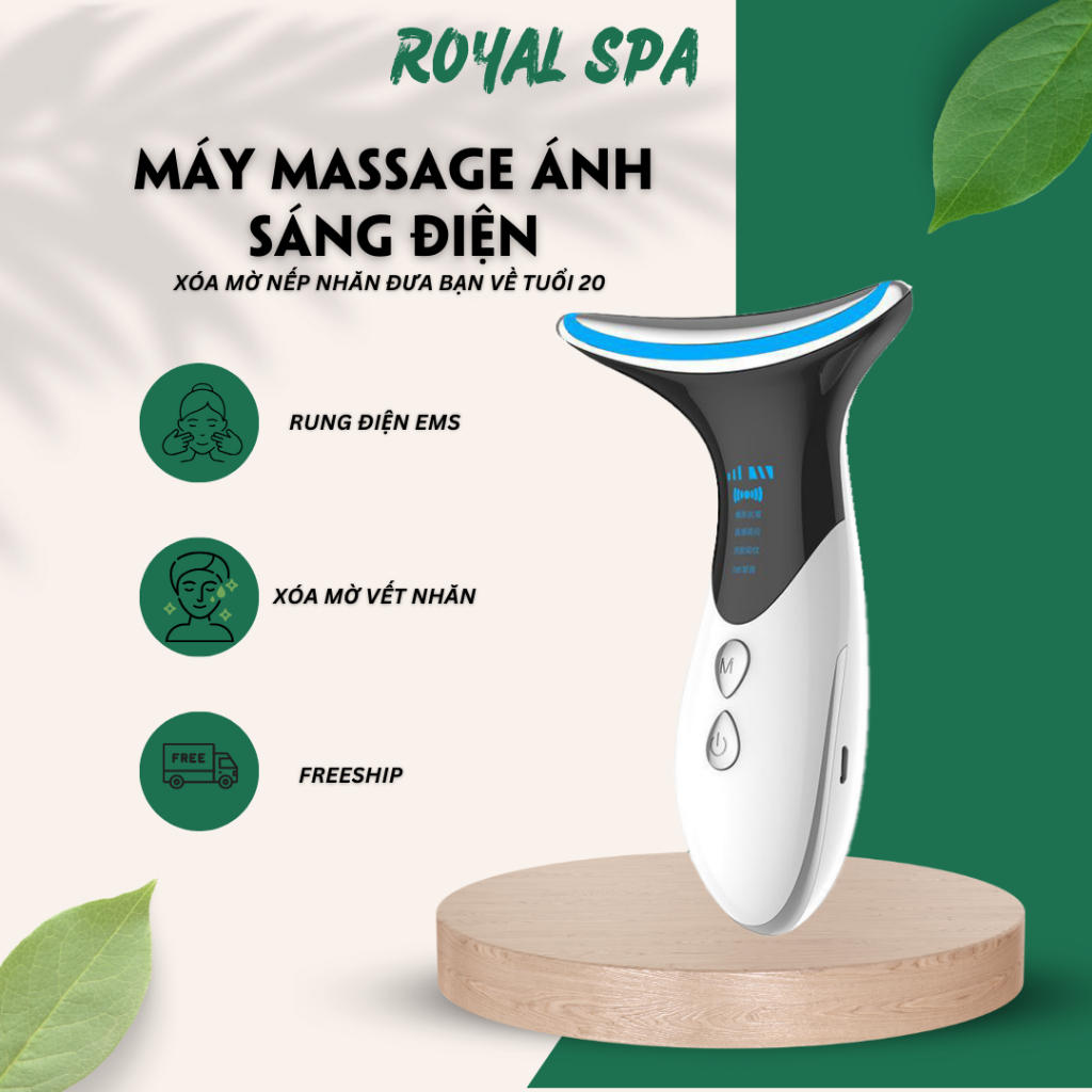 Máy đẩy tinh chất xung điện EMS và massage làm mờ nếp nhăn mặt cổ - Royal Spa