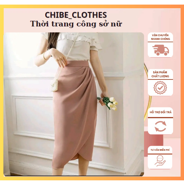 Chân Váy Bút Chì Nhúm Bụng Vạt Tà 70cm 1 lớp ,Chất Vải Chéo Nhật, Chân Váy Công Sở, Chân Váy Bút Chì Dáng ôm CV42