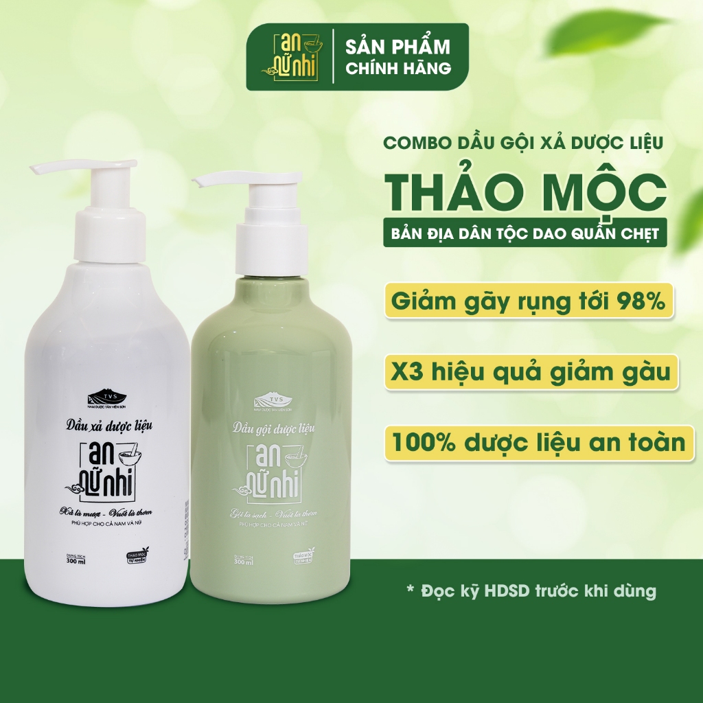 Combo Gội Xả Thảo Mộc An Nữ Nhi giúp kích thích mọc tóc, mềm mượt chắc khỏe, ngừa gãy rụng, ngăn nấm ngứa da đầu 300ml