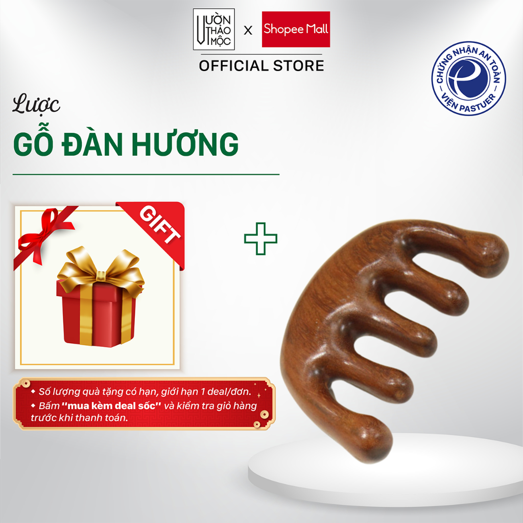 Lược Gỗ Đàn Hương VƯỜN THẢO MỘC massage da đầu,giảm đau đầu và căng thẳng giúp thư giãn dành cho cả nam và nữ