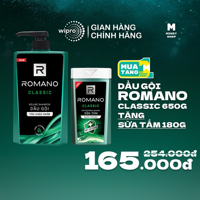 Dầu Gội Romano Classic Cổ Điển Lịch Lãm 650g Tặng Sữa Tắm 180g