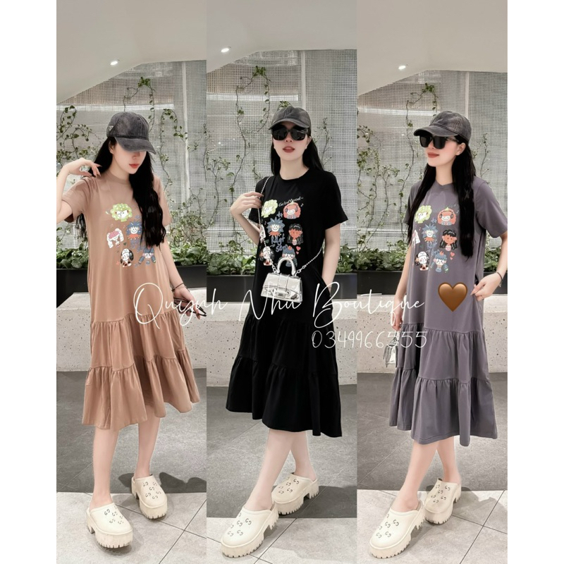 Váy bầu babydoll cotton co dãn hình xinh xắn