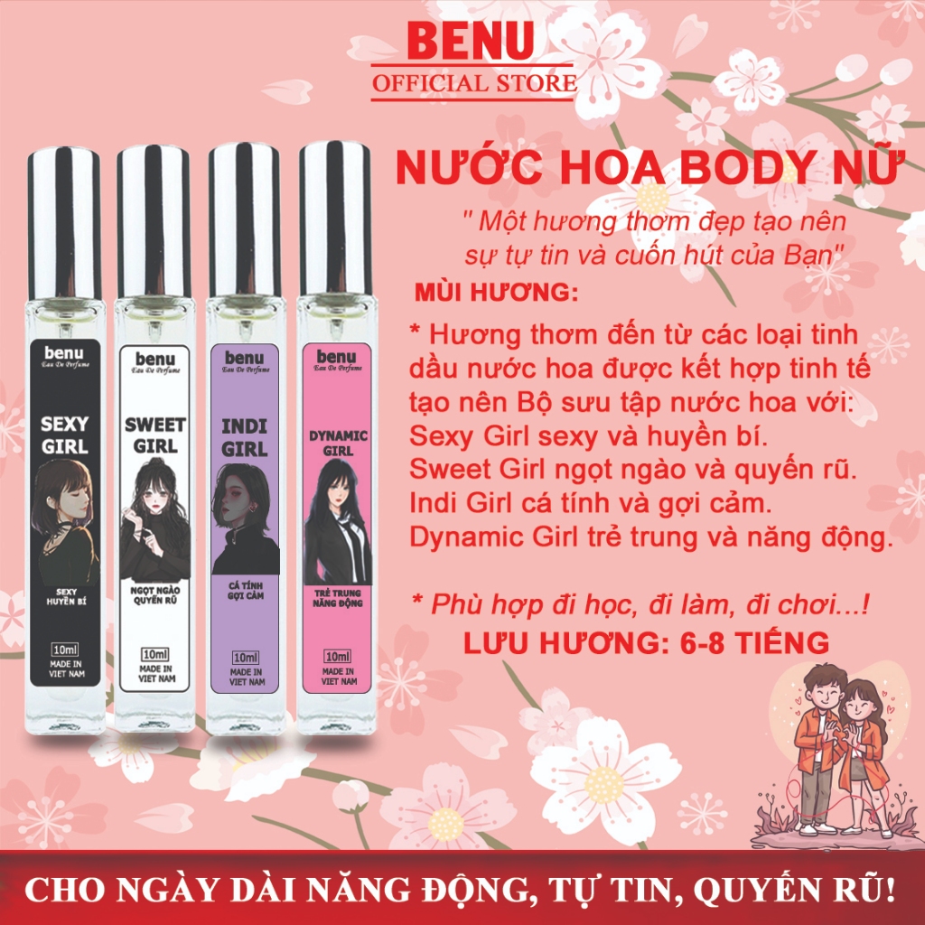 Tinh Dầu Nước Hoa Nữ Benu Nước Hoa Body Mist Nữ Nồng Nàn Cá tính Quyến Rũ Gợi Cảm Lưu Hương Lâu Dầu Thơm Dạng Xịt 10ml