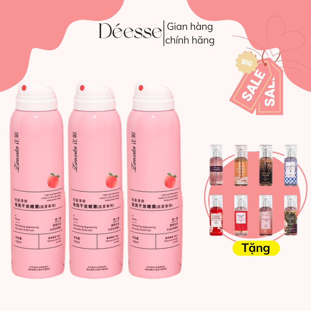 Dầu gội khô Lucky Fine hương đào dạng xịt, làm bồng bềnh tóc, hạn chế bết tóc chai 150ml - Déesse Official Store