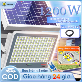 DL Đèn năng lượng mặt trời có điều khiển 1200W đen pha led ngoài trời,Siêu sáng và không thấm nước IP67