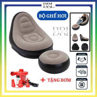Ghế hơi tựa lưng bọc nhung cao cấp, có đệm hơi lót chân tặng kèm bơm điện - Ghế hơi thư giãn gồm ghế và đôn