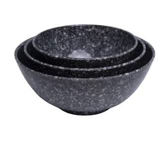 Chén - Tô - Dĩa - Muỗng - Ly nhựa melamine màu vân đá đen cao cấp đựng phở đựng bún mì kích thước to không độc hại