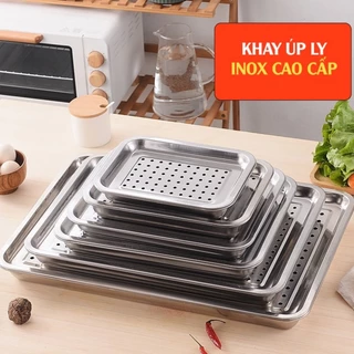 Khay inox úp ly có lỗ - mâm trà chữ nhật nhiều cỡ lớn