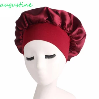 Mũ ban đêm bằng lụa AUGUSTINE, Bonnet chăm sóc tóc đàn hồi Satin, Mũ tắm có thể tái sử dụng màu trơn tại nhà