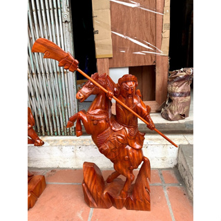 Tượng Quan Công Cưỡi Ngựa Cao 70 Gỗ Xà Cừ