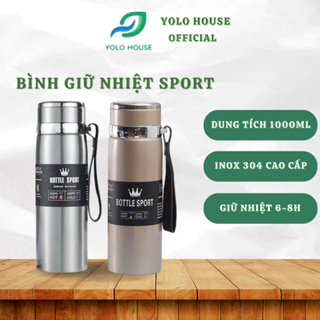 Bình Giữ Nhiệt Sport, Bình Đựng Nước Bottle 1000Ml, Lõi Inox Cao Cấp Có Dây Cầm Tiện Lợi