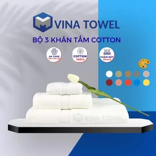 Combo 3 cái gồm  VINA TOWEL 100% Cotton Cao Cấp Mềm Mịn, Thấm Hút, Không Ra Màu