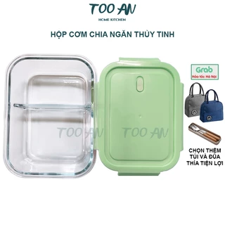 Hộp Cơm Văn Phòng Bằng Thủy Tinh Chia 2 Ngăn Chống Tràn Dùng Dược Trong Lò Vi Sóng Dung Tích 1000ML