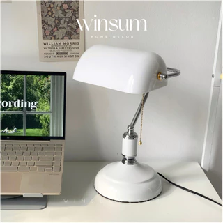 Đèn Banker Bắc Âu chao thủy tinh trắng, đề bàn làm việc, đèn ngủ WINSUM