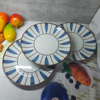 Đĩa tròn size 28cm đựng gỏi món chính chất liệu Melamine cao cấp hoa văn kẻ sọc sang trọng