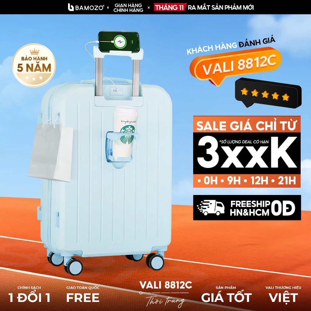 Vali Du Lịch Thời Trang Nhựa PVC + ABS Bền Đẹp Cỡ Trung Size 20/24