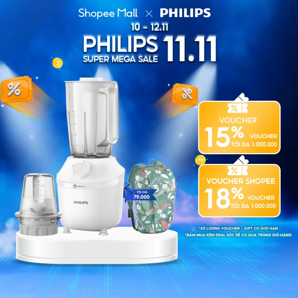 Máy Xay Sinh Tố Philips HR2041/10 450W Xay Nhuyễn Mọi Thứ Chỉ Trong 45s Hàng Chính Hãng Bền Bỉ