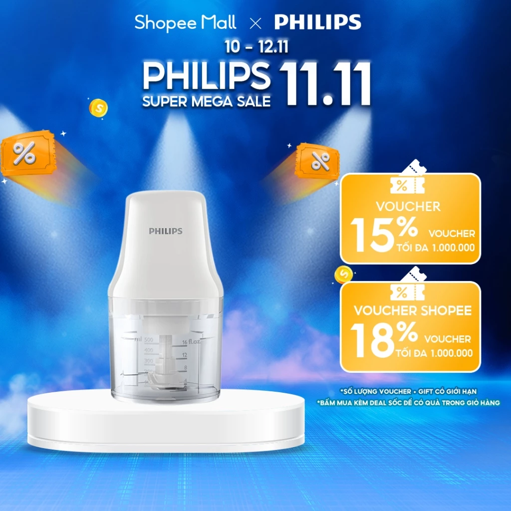 Máy Xay Thịt Philips HR1393/00 0.7L 450W Xay Nhuyễn Hạt Siêu Nhanh