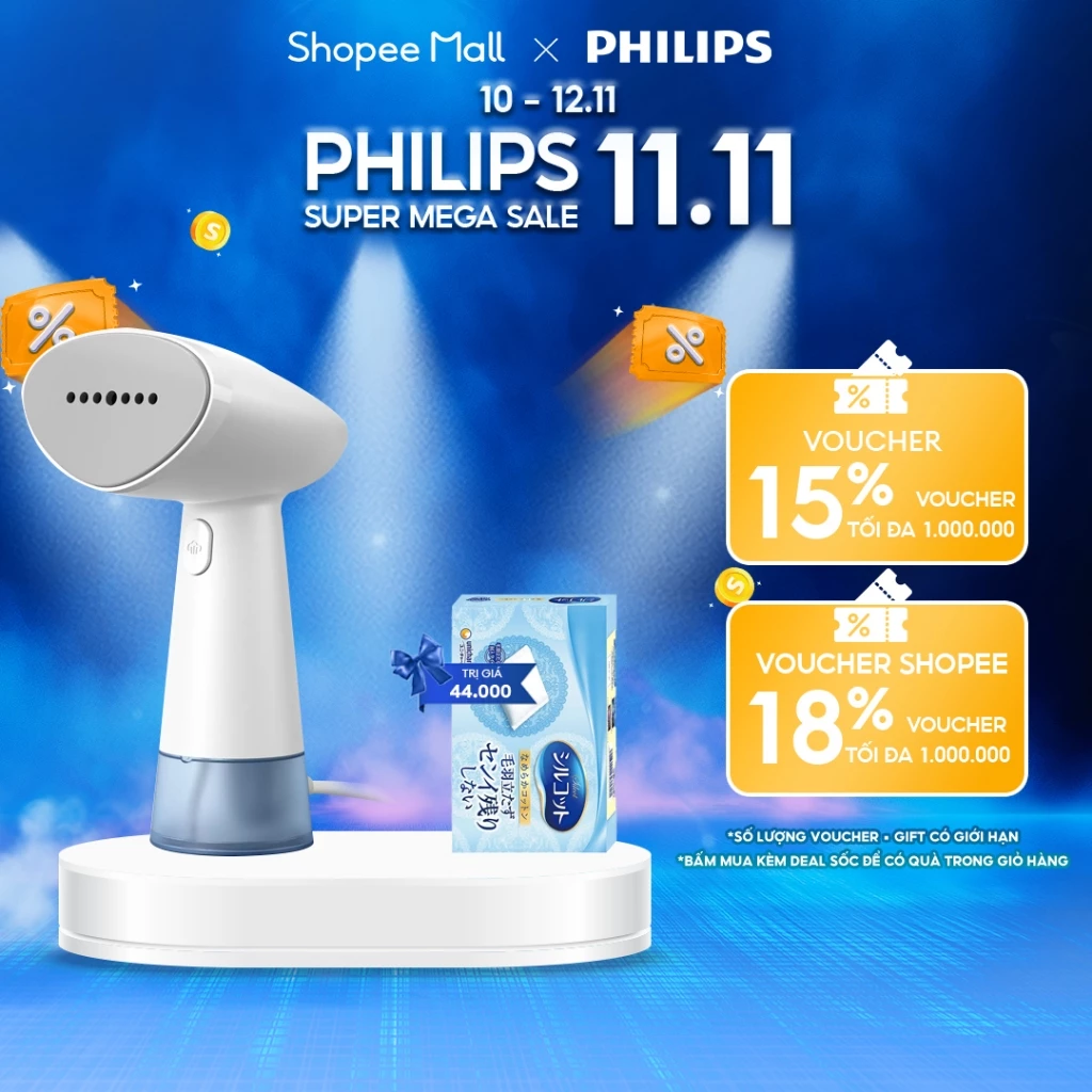 Bàn Ủi Hơi Nước Cầm Tay Philips STH1000/10 900W Nhỏ Gọn 85ml Sẵn 35 Giây Diệt 99.9% Vi Khuẩn