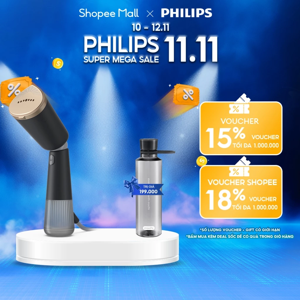 Bàn Ủi Hơi Nước Cầm Tay Philips STH5030/80 1400W Bình 120ml Tháo Rời Ủi Nhanh Tay Gập Gọn
