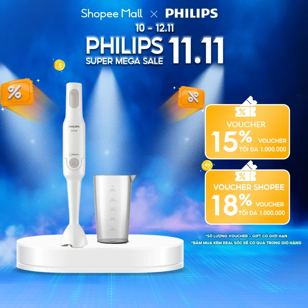 Máy Xay Sinh Tố Cầm Tay Philips HR2681/00 650W ProMix Xay Nhuyễn Mịn Cầm Gọn Tay Chính Hãng