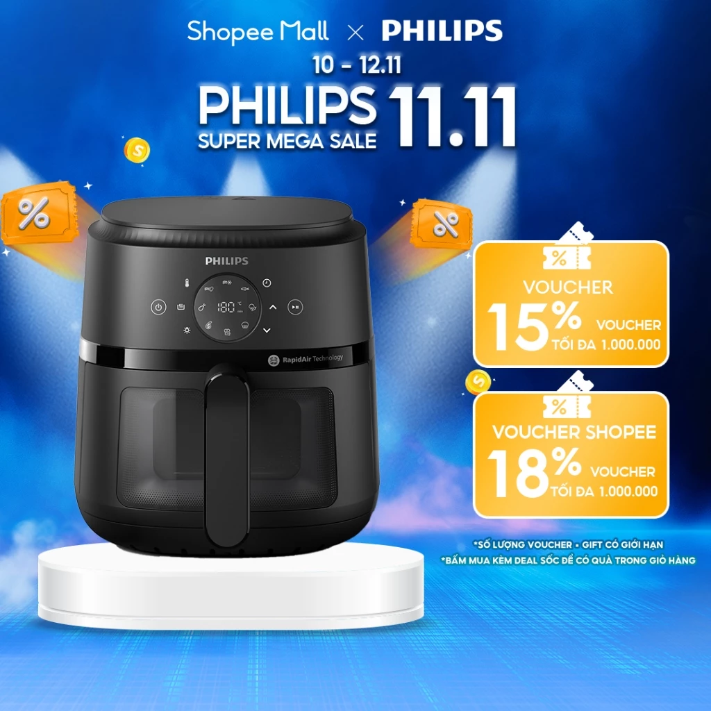 Nồi Chiên Không Dầu Philips NA220/00 4.2L Chiên Giòn Tan Không Dầu Mỡ Cửa Sổ Kính Dễ Quan Sát Dễ Dàng Tiết Kiệm Điện