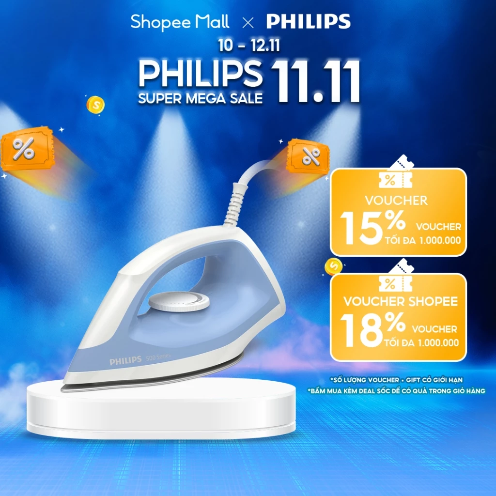 Bàn Ủi Khô Philips DST0520/20 1200W Đế Chống Dính Ủi Nhanh Sạch Vi Khuẩn Chính Hãng