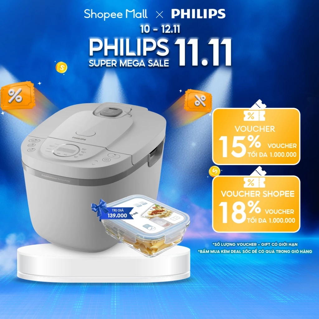 Nồi Cơm Điện Tử Philips HD4719/32 1.8L Cơm Tươi Xốp 48h Giữ Ấm Thông Minh Không Lo Vi Khuẩn