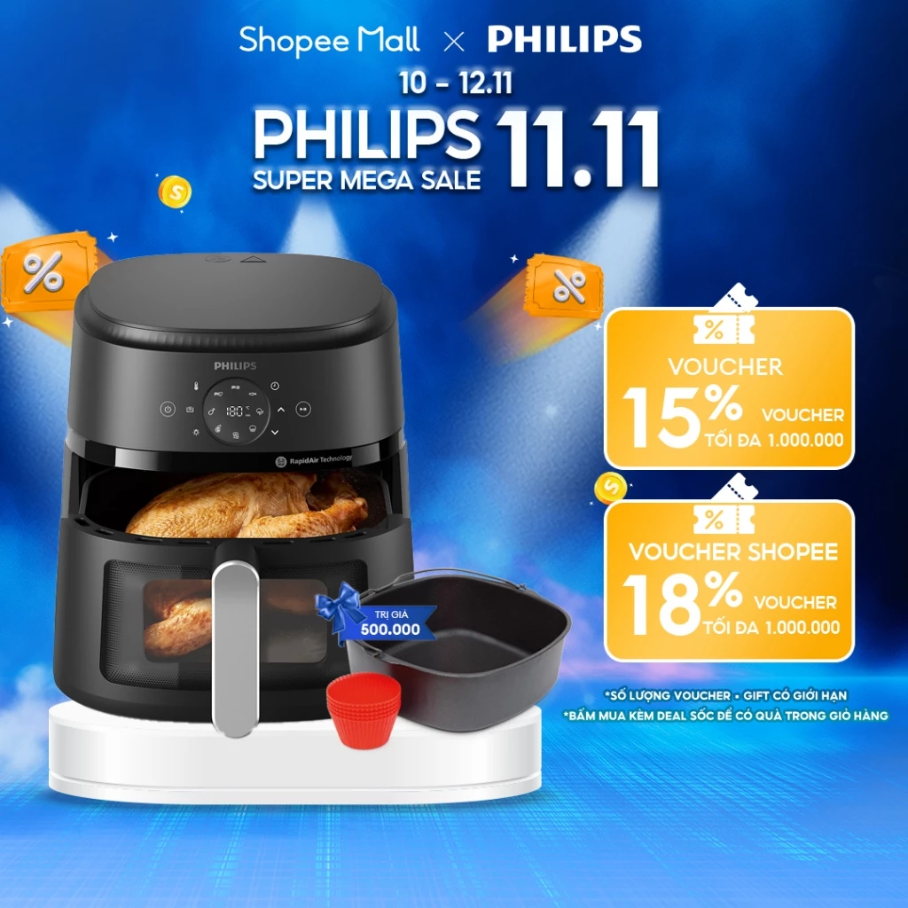 Nồi Chiên Không Dầu Philips NA230/00 6.2L 1700W 13 Chế Độ Nấu Cửa Sổ Kính Ăn Ngon Ít Béo Tiết Kiệm Điện