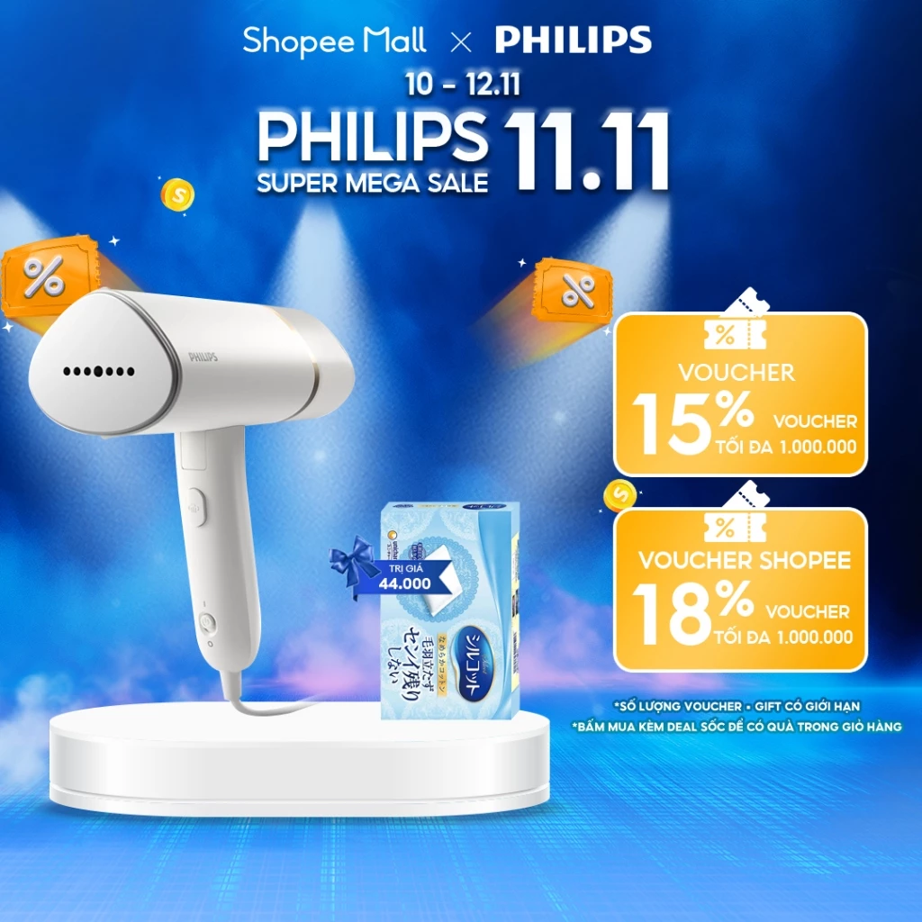 Bàn Ủi Hơi Nước Cầm Tay Philips STH3020/10 1000W Thiết Kế Gập Gọn Ủi Quần Áo Chỉ Trong 30 Giây