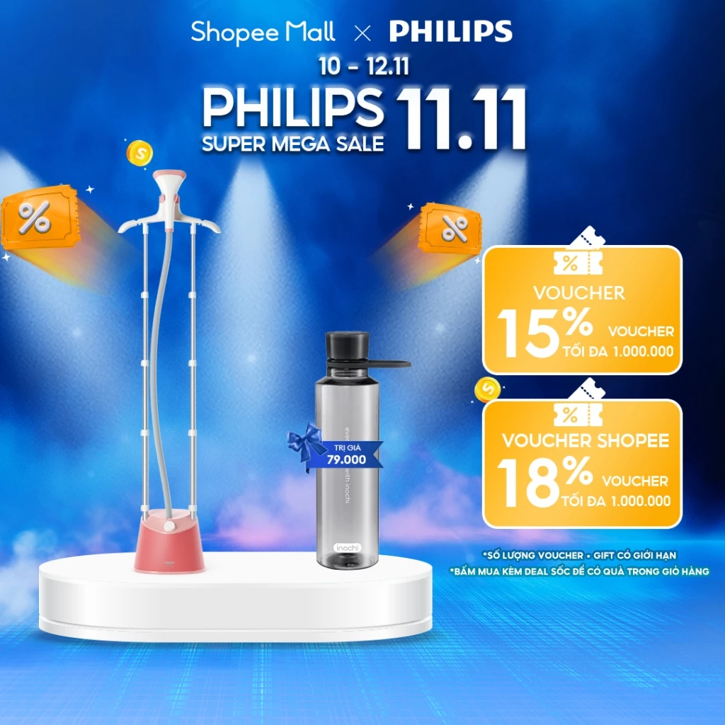 Bàn Ủi Hơi Nước Đứng Philips STE1020/40 1800W Bình 1.8L Tháo Rời Phun 36g/phút Làm Nóng 45s