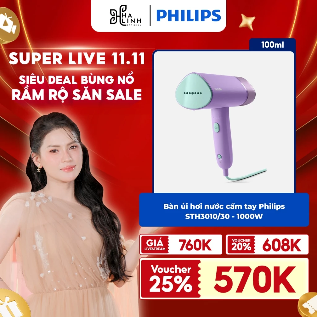 Bàn Ủi Hơi Nước Cầm Tay Philips STH3010/30 Ủi Nhanh Gọn Diệt Khuẩn 99.9% Trên Vải